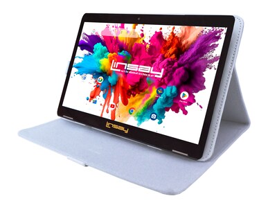 Linsay Octa Core 10.1" Tablet, 4GB RAM, 128GB Storage, Android 13, Android Bundled with White Leather Case and Stylus Pen