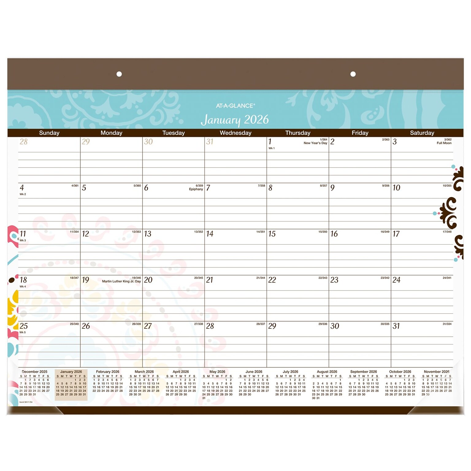 2026 AT-A-GLANCE Suzani 21.75 x 17 Monthly Desk Pad Calendar (SK17-704-26)