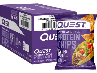 Quest Gluten Free Loaded Taco Tortilla Style Protein Chips, 1.1 oz., 8 Bags/Box (NTCT8M1)