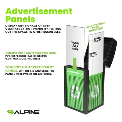 Alpine Industries GS Series Steel Recycling Bin, 120 Gallon, Green (ALP471-40-GSCMS-MK)
