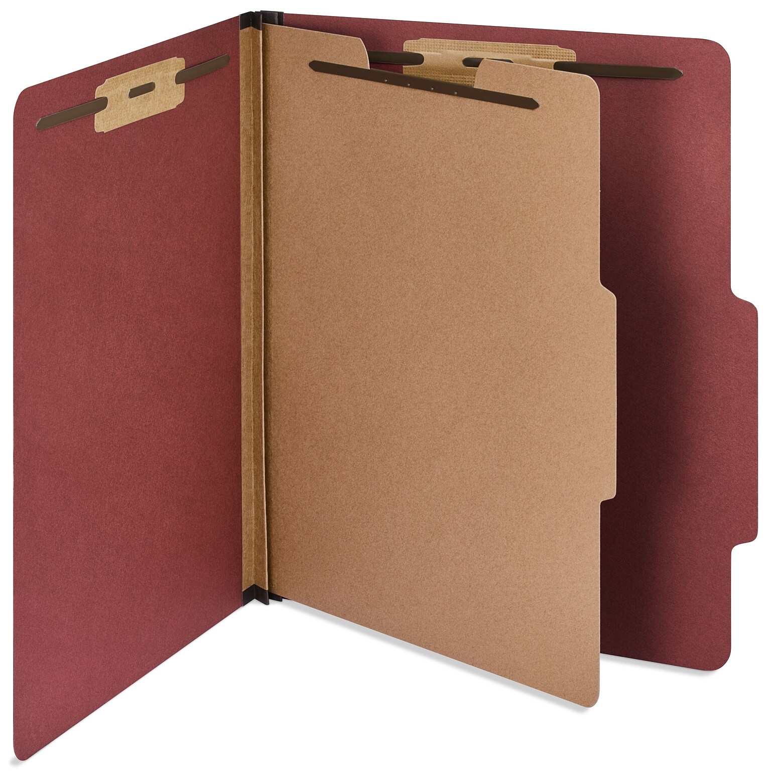 Staples 60% Recycled Heavy Duty Pressboard Classification Folder, 1-Divider, 2 Expansion, Letter Size, Red, 10/Box (ST62558)