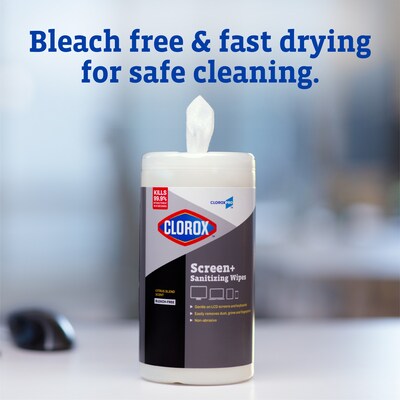 CloroxPro Clorox Screen+ Sanitizing Wipes, Bleach Free, Citrus Blend Scent, 75 Wipes/Container (60724)