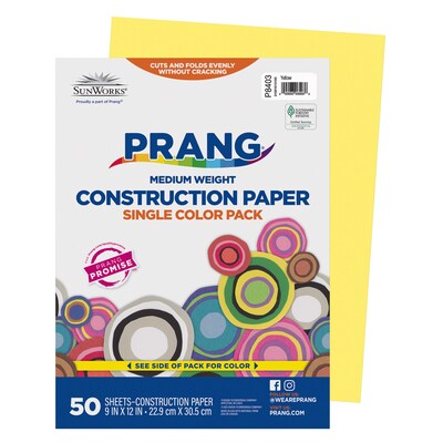 Prang 9" x 12" Construction Paper, Yellow, 50 Sheets/Pack (P8403-0001)