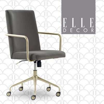 Elle Decor Giselle Fabric Computer and Desk Chair, Light Gray/Gold (CHR10058B)