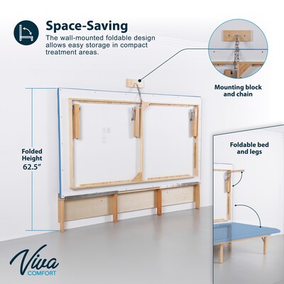 Viva Comfort Therapy Wall Mounted Folding Treatment Table, 500 lbs. Capacity, Blue (ADI996-06-BLU-MK)