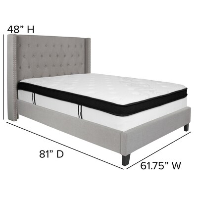 Flash Furniture Riverdale Tufted Upholstered Platform Bed in Light Gray Fabric with Memory Foam Mattress, Full (HGBMF42)