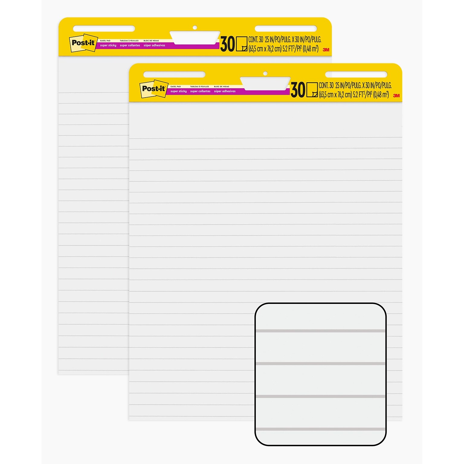 Post-it Super Sticky Wall Easel Pad, 25 x 30, Lined, 30 Sheets/Pad, 2 Pads/Pack (561WL-VAD-2PK)