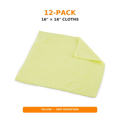 Coastwide Professional Microfiber Cloths, 16" x 16", Yellow, 12/Pack