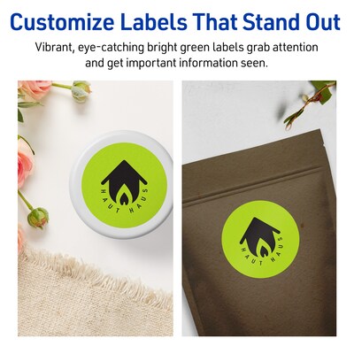 Avery Printable Circle Multipurpose Labels, 2.75" Dia., Bright Green, 120/Pack (94512)