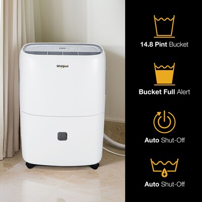 Whirlpool 50-Pint Portable Dehumidifier, 2-Speed, Covers up to 4500 sq. ft, White (WHAD50PDW)