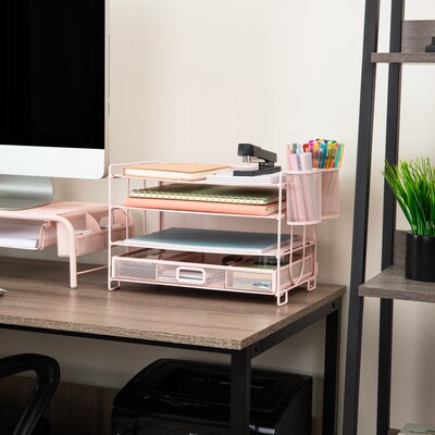 Mind Reader Metal Desk Organizer, Pink (MESH4C-PNK)