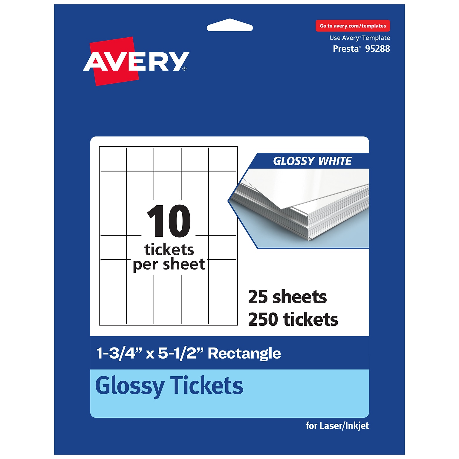 Avery Integrated Cards, 1-3/4 x 5-1/2, Glossy White, 250/Pack (95288)