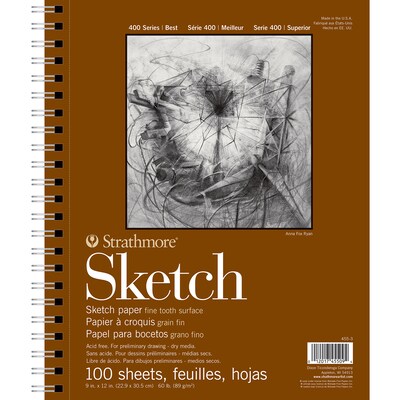Strathmore 400 Series 9 x 12 Wire Bound Sketch Pad, 100 Sheets/Pad, 3/Bundle (STTP455303-3)