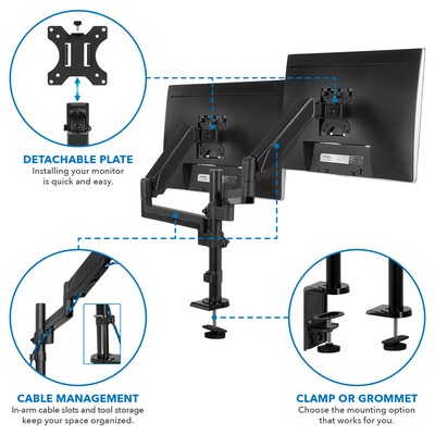 Mount-It! Dual Monitor Arm Desk Mount for 19" to 32" Monitors, Black (MI-4762)