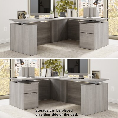 Bush Business Furniture Stratus 60"W Electric L-Shaped Adjustable Standing Desk with Cabinet, Platinum Gray (SUT015PG)