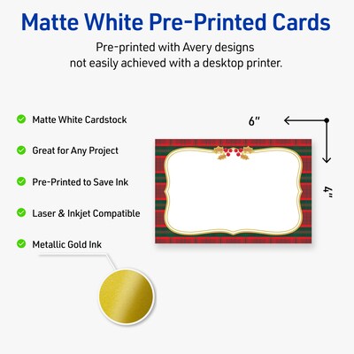 Avery Gold-Red-Green Plaid Matte Blank Card, White, 20/Pack (S00-FET)