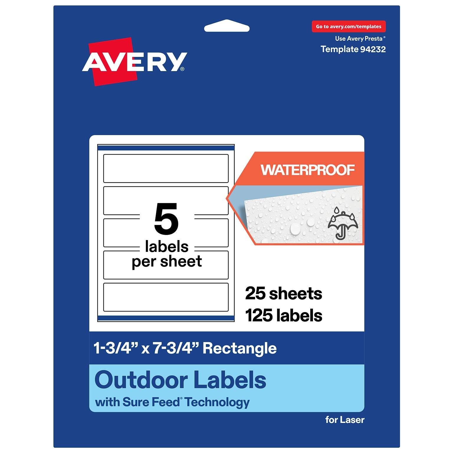 Avery Rectangle Laser Multipurpose Labels, 1.75 x 7.75, White, 125/Pack (19479399281)
