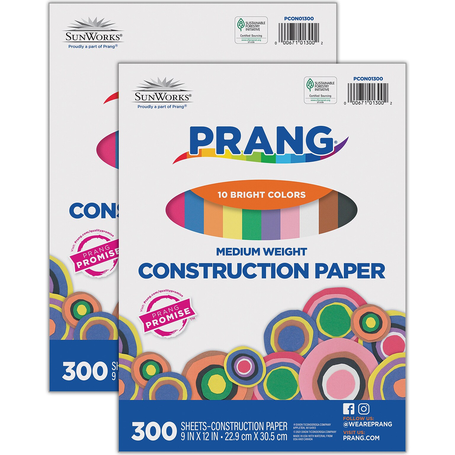 Prang 9 x 12 Construction Paper, Assorted Colors, 300 Sheets/Pack, 2 Packs/Bundle (DIX01300-2)
