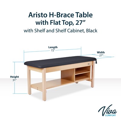 Aristo Wood H-Brace Physician Exam Table with Shelf, Cabinet, Paper Cutter, and Holder, 500lbs. Capacity, Black