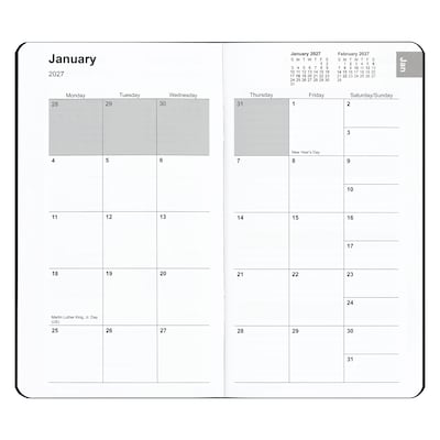 2027 Staples 3.63" x 6.38" Weekly & Monthly Planner, Faux Leather Cover, Black (ST12937-27)