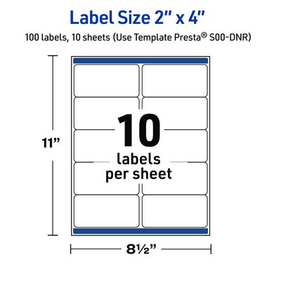 Avery Laser/Inkjet Rectangle Multipurpose Labels, 2" x 4", White, 100/Pack (S00DNR)