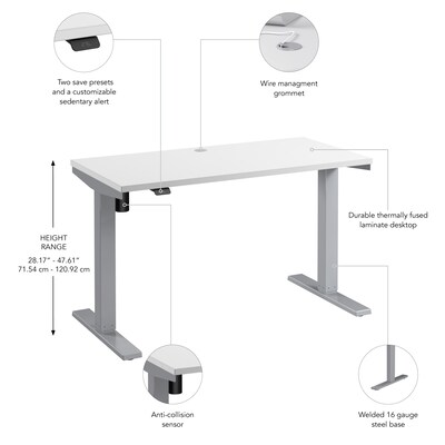 Bush Business Furniture Move 40 Series 48"W Electric Height Adjustable Standing Desk, White/Cool Gray Metallic (M4S4824WHSK)