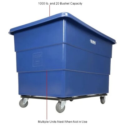 Global Industrial Plastic Bulk Box Truck, 20 Bushel, Steel Chassis Base, Blue (800316)