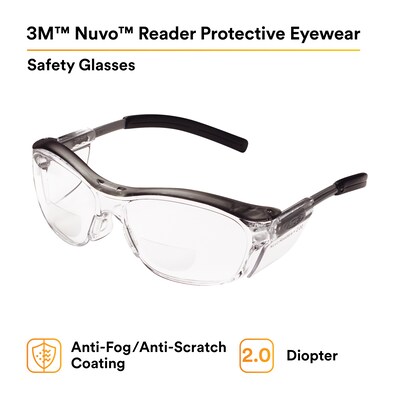 3M Nuvo +2.00 Safety Glasses, Clear Lens, 20/Carton (11435-00000-20)