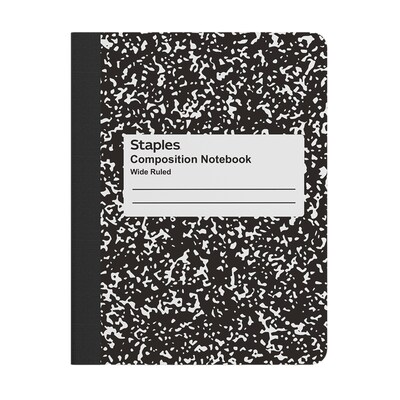 STAPLES Composition Notebook, 9.75” x 7.5”, Wide Ruled, 100 Sheets, Marble Black