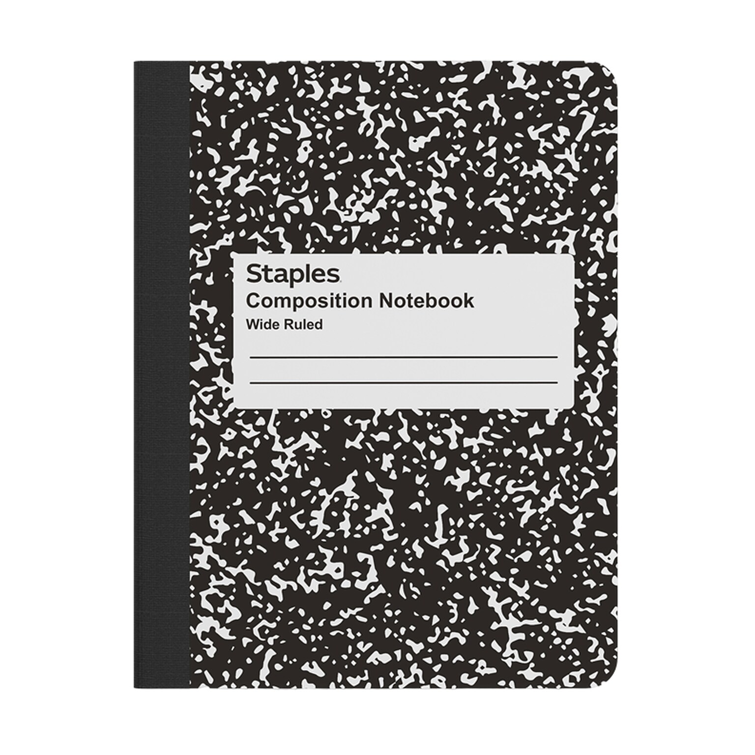 STAPLES Composition Notebook, 9.75” x 7.5”, Wide Ruled, 100 Sheets, Marble Black