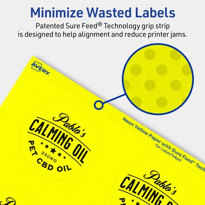 Avery Round Laser/Inkjet Multipurpose Labels, 2.75" Dia, Neon Yellow (120/Pack)