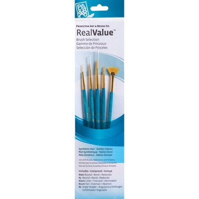 Princeton RealValue Mixed Media Synthetic Taklon Variety Brush Set, Blue, 4/Set, 3 Sets/Bundle (PBXPR9170-3)