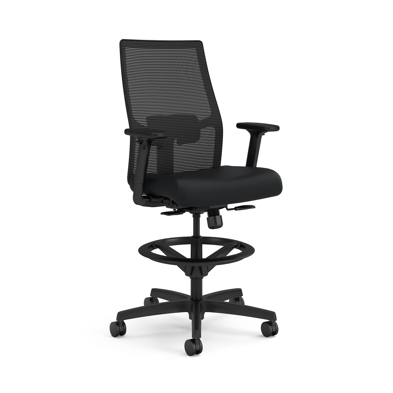 HON Ignition 2.0 Vinyl/Mesh Task Stool with Backrest and Footrest with Lumbar Support, Black (HITSM.S1.A.H.IM.WP40.BL.SB.T)