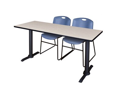 Regency Seating Cain 72 x 24 Training Table, Maple & 2 Zeng Stack Chairs, Blue (MTRCT7224PL44BE)