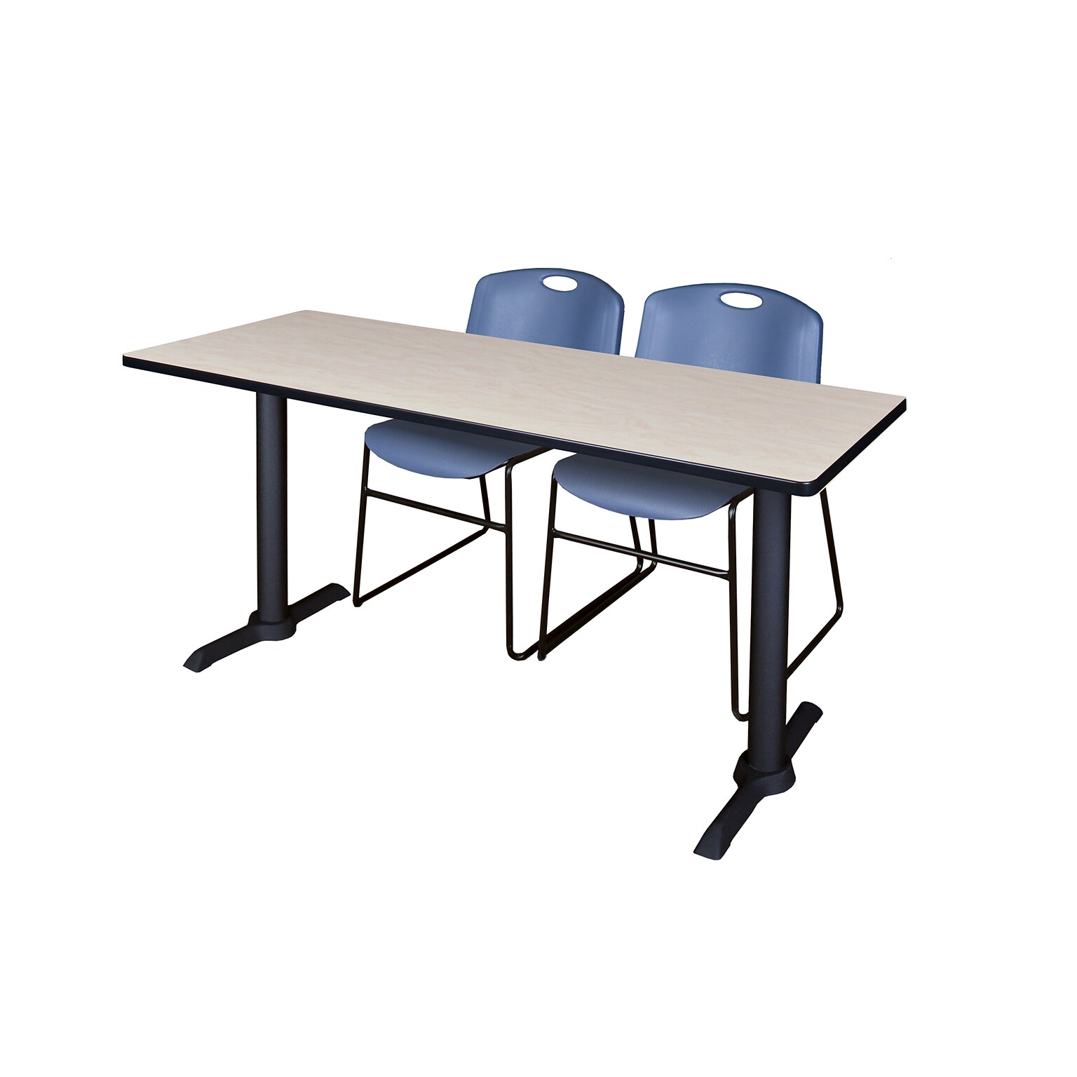 Regency Seating Cain 72 x 24 Training Table, Maple & 2 Zeng Stack Chairs, Blue (MTRCT7224PL44BE)