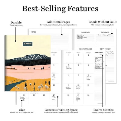 2027 TF Publishing Mountain Vista 6.5" x 8"  Monthly Standard Planner, Paperboard Cover, Multicolored (27-4210)
