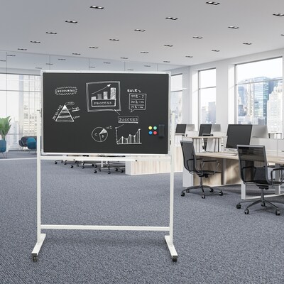 Excello Global Products Double Sided Magnetic Mobile Chalkboard, 48" x 32", White Frame (EGP-HD-0548)