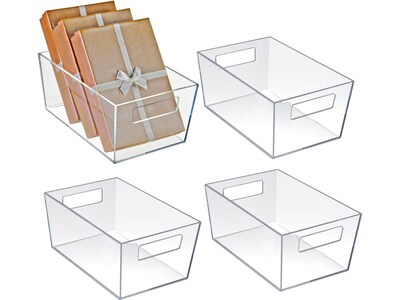 Azar Small Open Lid Storage Tote, Clear, 4/Pack (556233)