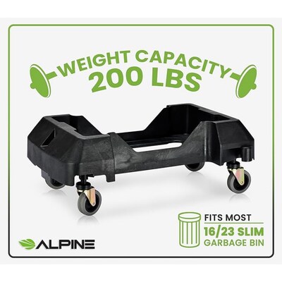 Alpine Industries Rectangular Trash Can Dolly, 200 lb. Weight Capacity, Black, 2/Pack (ALP477-DOLLY-2PK)
