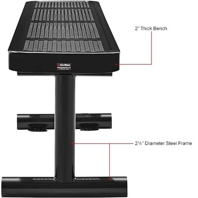 Global Industrial 6' Outdoor Steel Flat Bench, Perforated Metal, Black (262075BK)