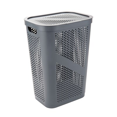 Mind Reader Perforated Plastic Hamper with Lid, Gray (HBIN60-GRY)