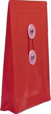 JAM Paper Premium Plastic Filing Envelope with Button & String Closure, 4 1/4 x 6 1/4, Red, 3/Pack (473B1REX3)