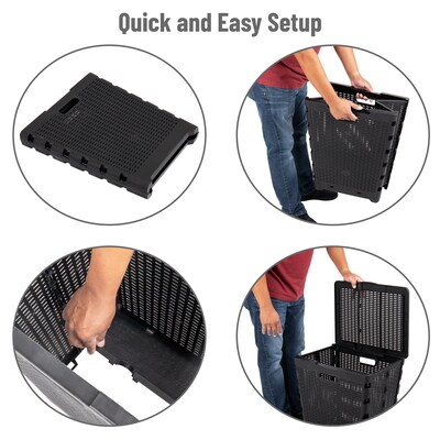 Mind Reader Foldable Plastic Laundry Hamper with Lid, Black (FOLHAMP61-BLK)