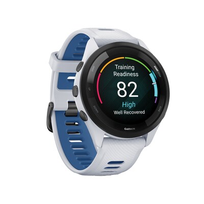 Garmin Forerunner 265 Smartwatch, GPS, 46mm, Whitestone/Tidal Blue Silicone Band (010-02810-01)