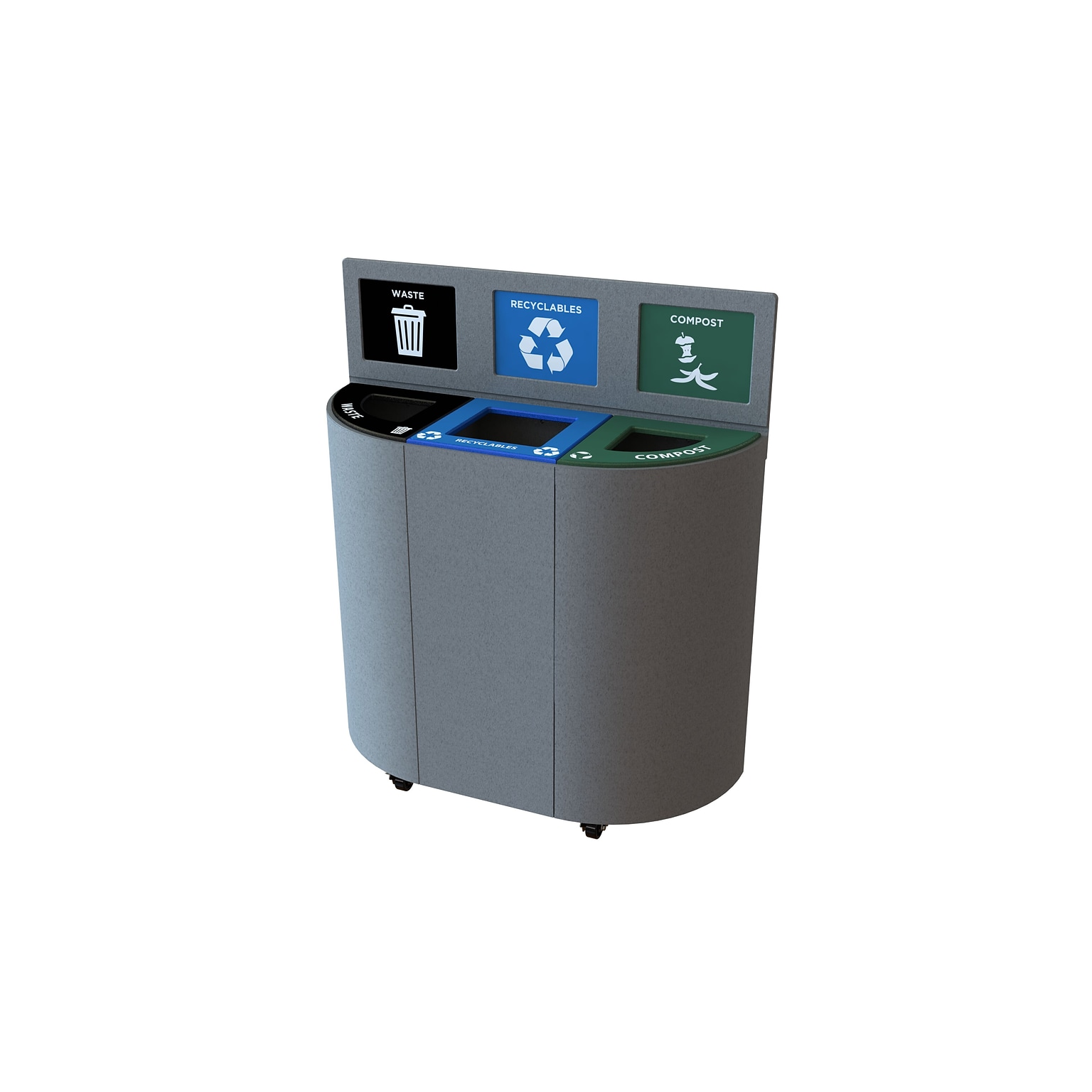 CleanRiver Moon Unit Three-Stream Recycling Station, 56 Gallon, Gray (IMCT-3-WRC-GY)