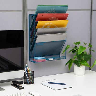 Mind Reader 5-Pocket Metal Mesh Mountable Wall File, Letter Size, Turquoise (MAGSTACK-TUR)