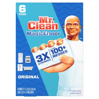 Mr. Clean Magic Eraser Original White Scouring Pad, 6 Pads/Pack, 6 Packs/Carton (79009)