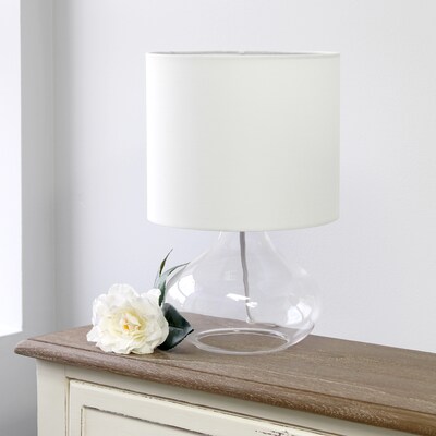 Simple Designs Glass Raindrop Table Lamp Fabric Shade, Clear with White Shade (LT2063-CLW)