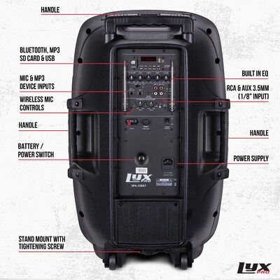 LyxPro 15 Inch Rechargeable Battery PA Speaker (LYXSPA15BAT)