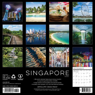 2026 Willow Creek Singapore 12 x 12 Monthly Wall Calendar (56134)